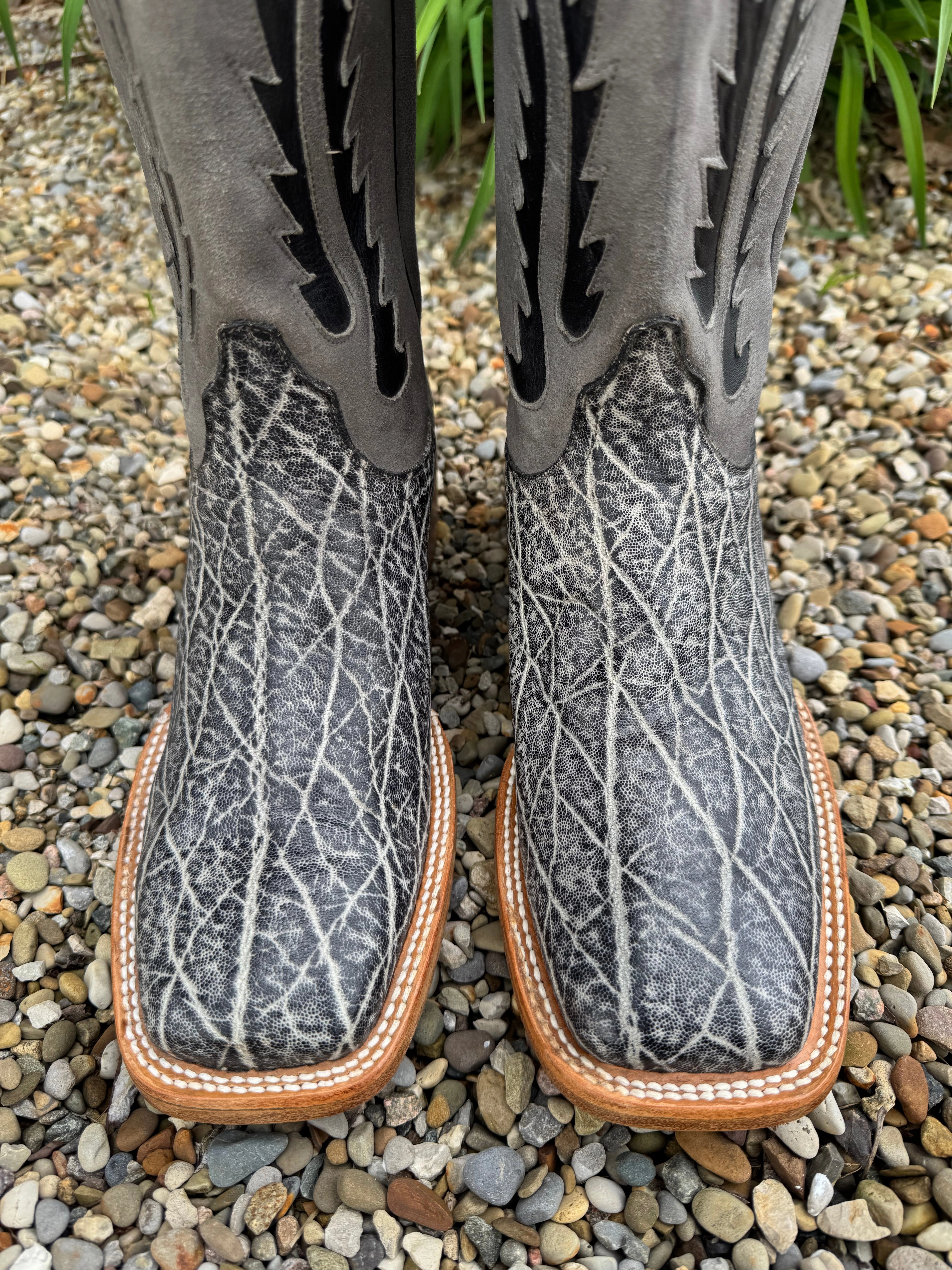 Block Heel Black Jack Mens Ice Grey Elephant Square Toe Cowboy Boots IG8011-96