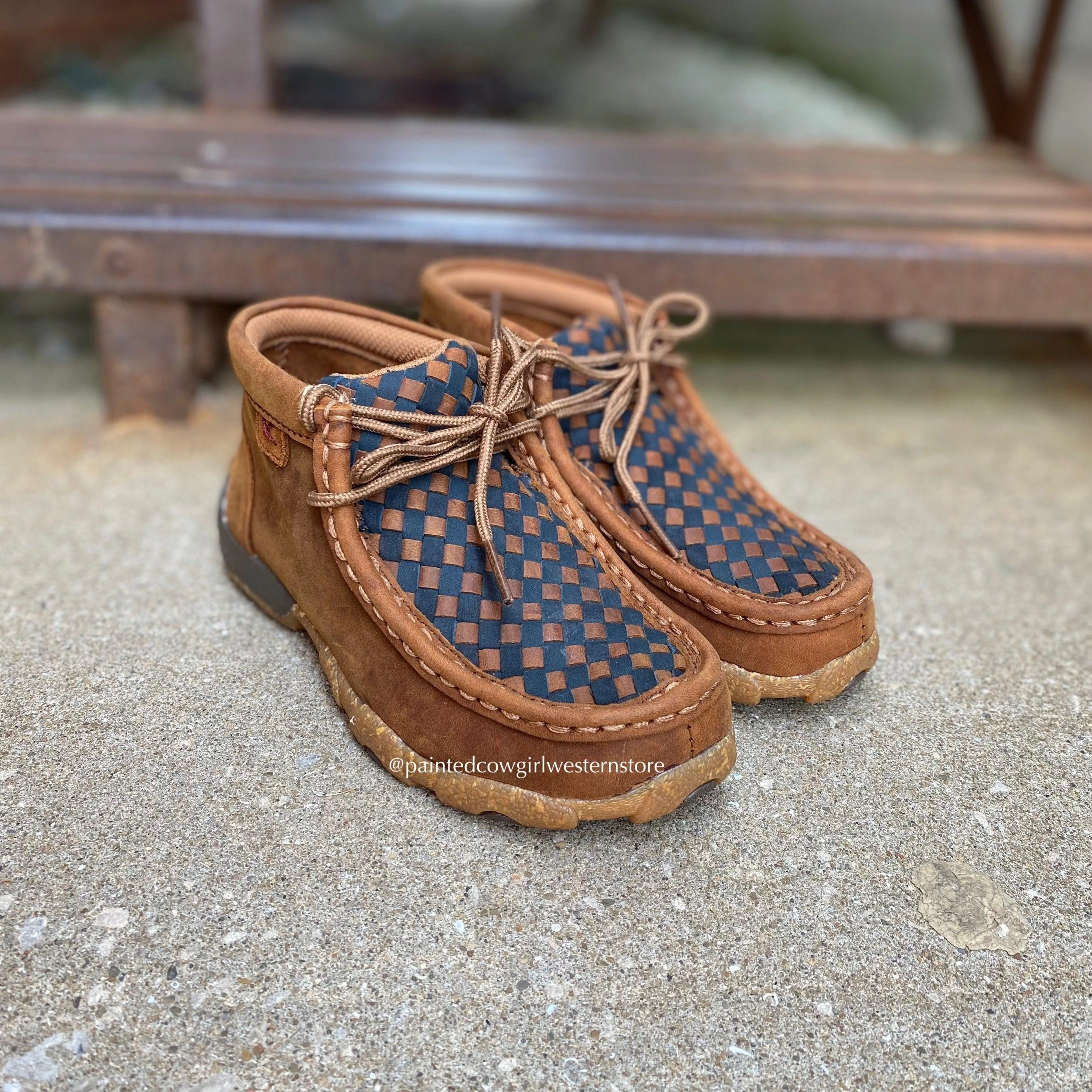 Twisted X Youth Basketweave Leather Chukka Driving Moc Shoe YDM0046 Flat Sole