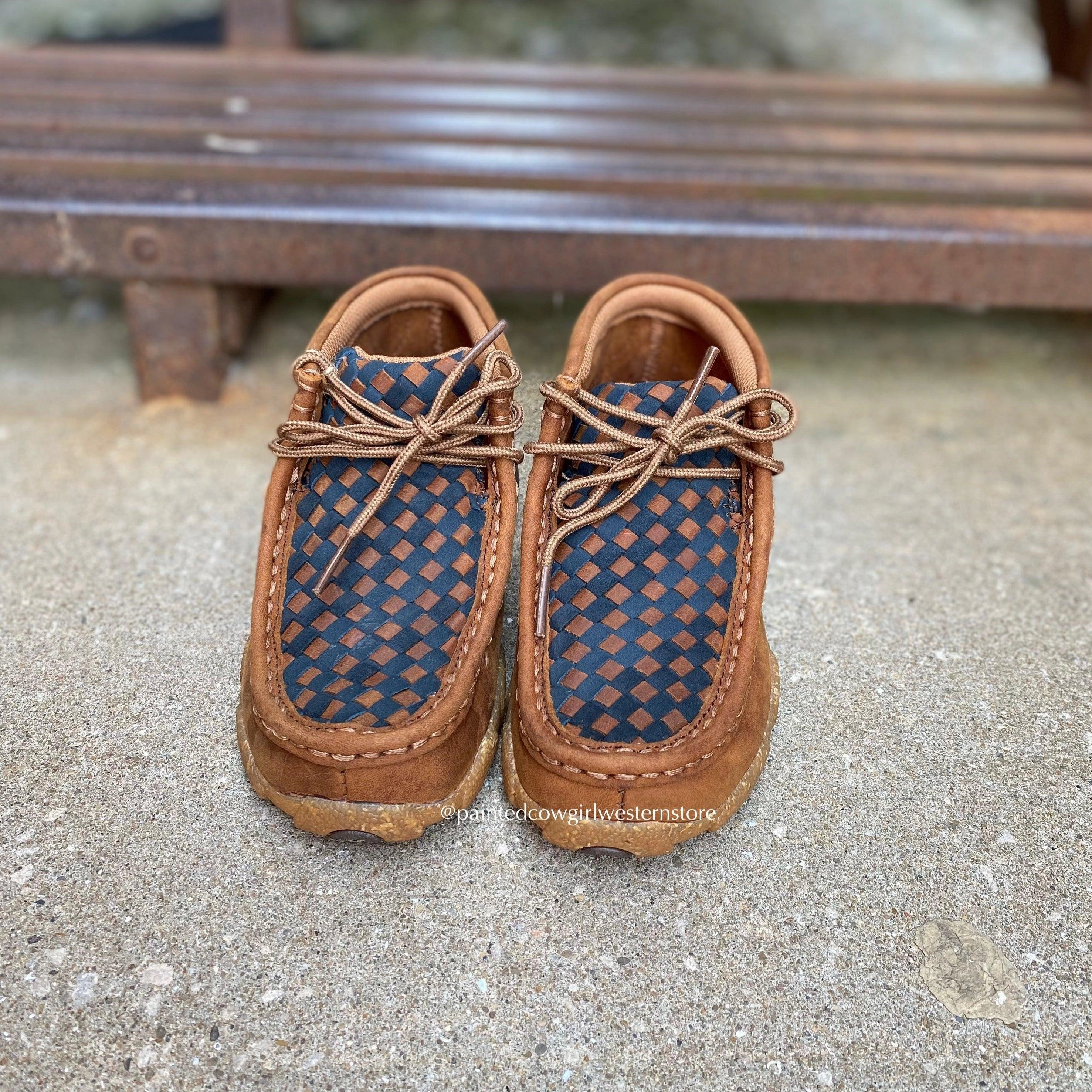 Tight Fit Reliable Grip Twisted X Youth Basketweave Leather Chukka Driving Moc Shoe YDM0046