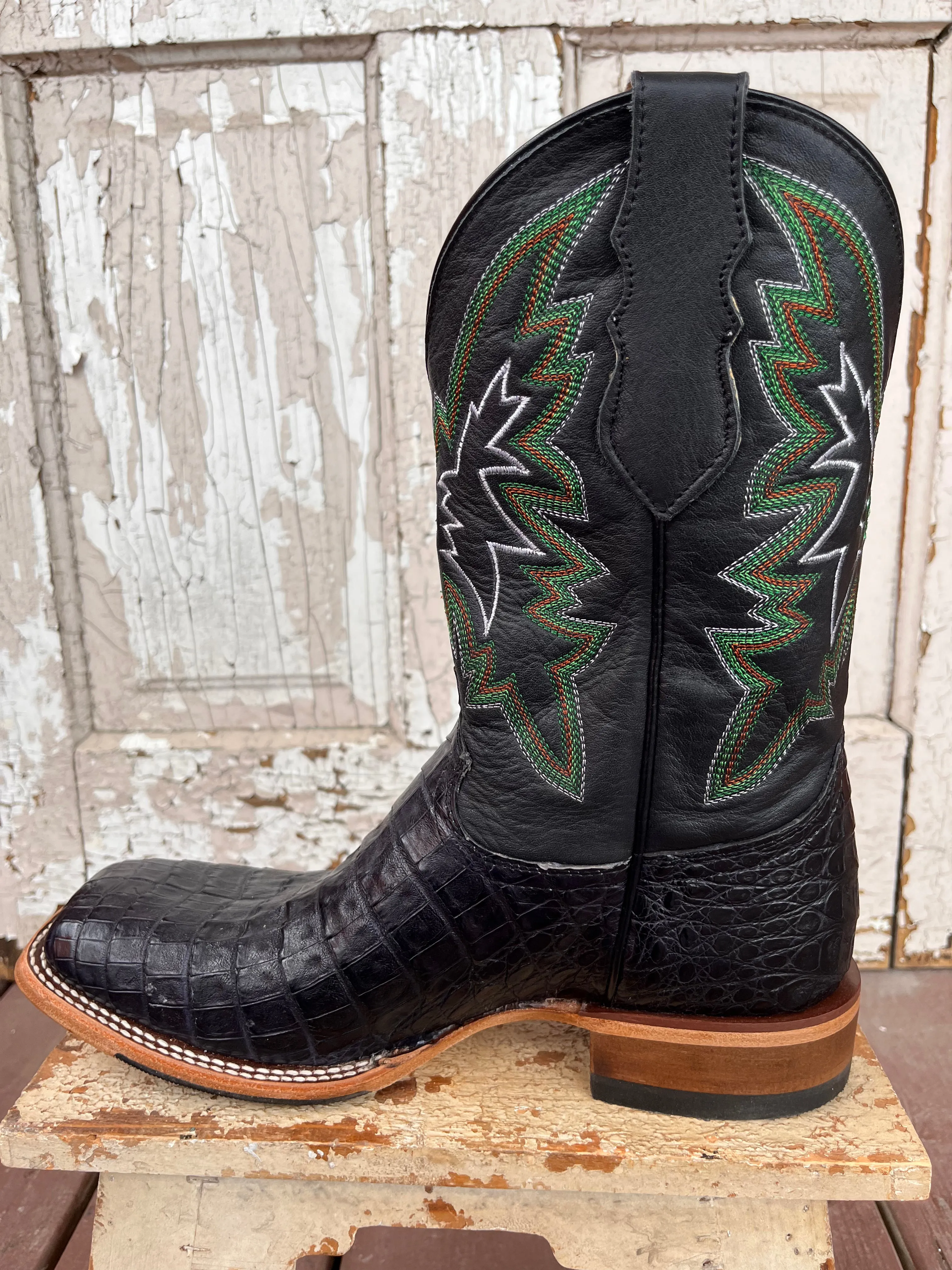 Comfort Insoles Justin Men's George Strait Haggard Black Caiman Square Toe Cowboy Boot GR5705