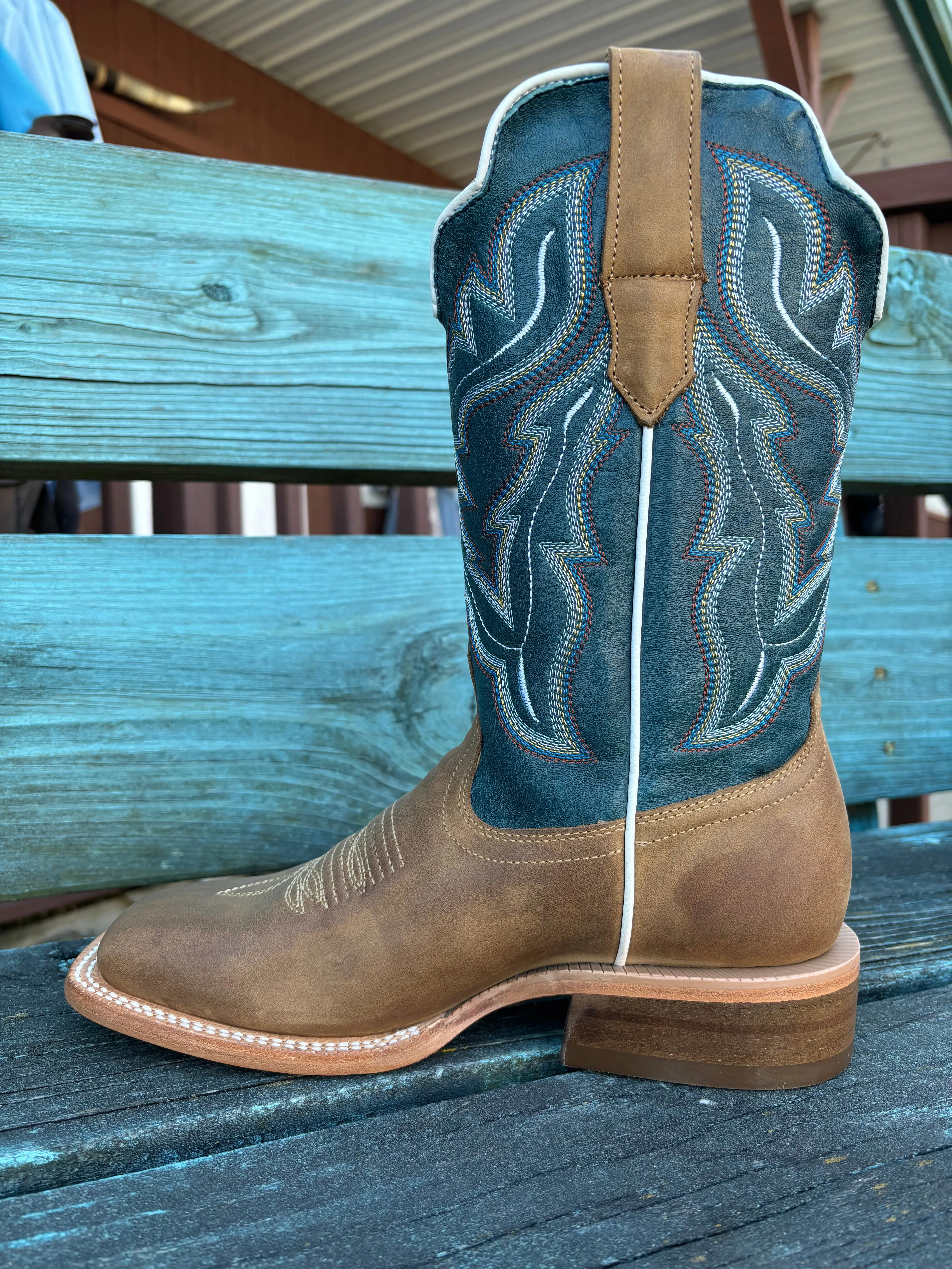 Outdoor Lifestyle RW Ranch Women's Blue & Sundial Brown Wide Square Toe Cowgirl Boots WRL0009-2