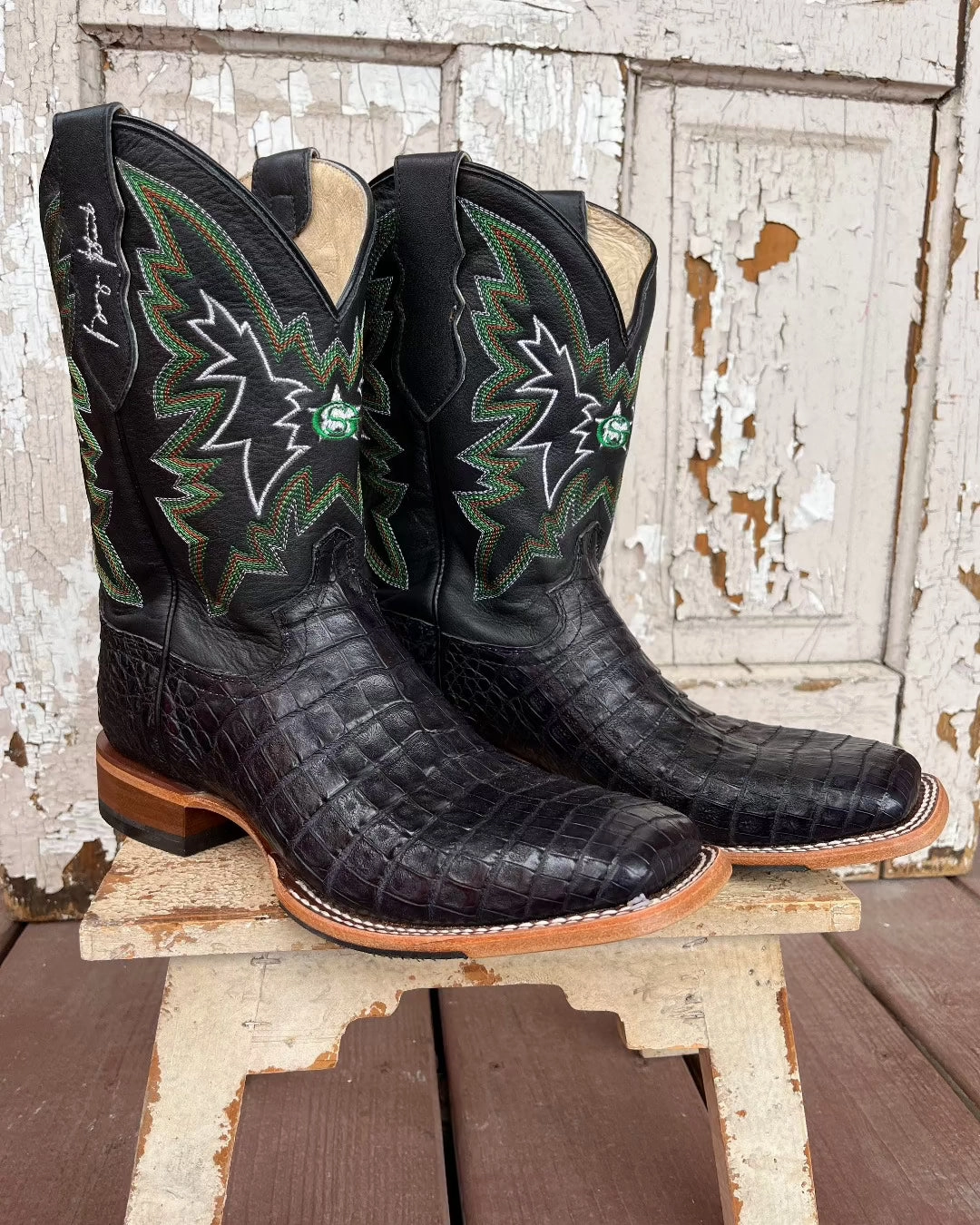 Block Heel Long Hour Justin Men's George Strait Haggard Black Caiman Square Toe Cowboy Boot GR5705