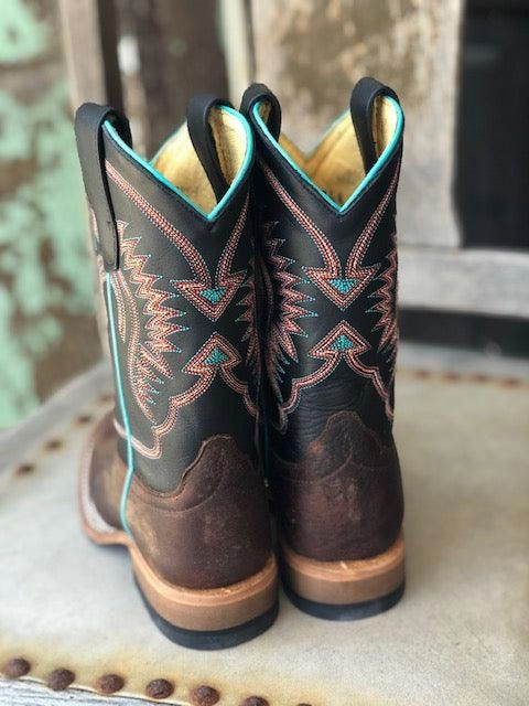 HorsePower Children & Youth Toasted Bison & Black Ranch Square Toe Western Boots HPK1854 anti-odor Long Last