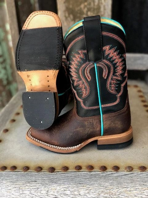 HorsePower Children & Youth Toasted Bison & Black Ranch Square Toe Western Boots HPK1854 All-Season Wear