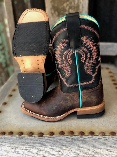 HorsePower Children & Youth Toasted Bison & Black Ranch Square Toe Western Boots HPK1854 All-Season Wear
