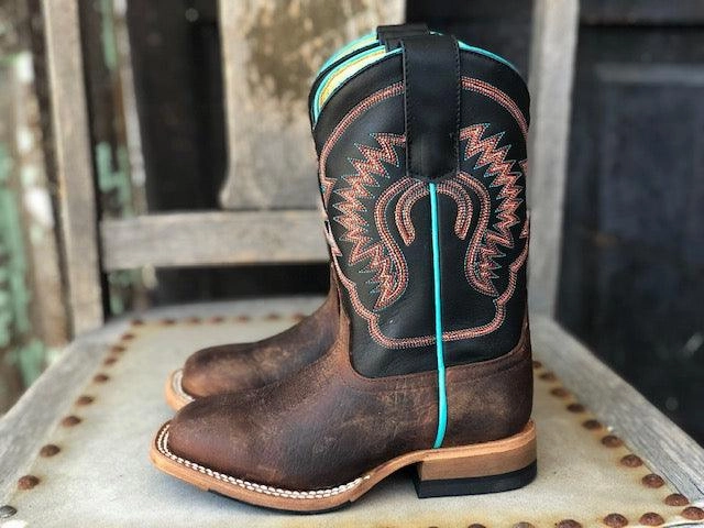 HorsePower Children & Youth Toasted Bison & Black Ranch Square Toe Western Boots HPK1854 rubber