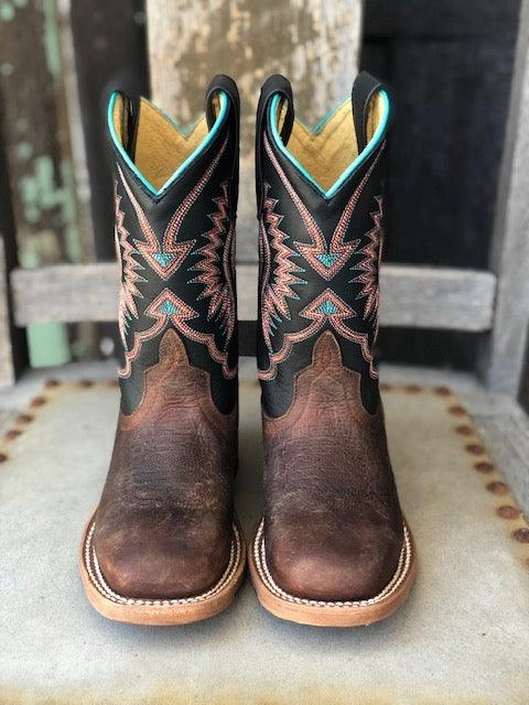 HorsePower Children & Youth Toasted Bison & Black Ranch Square Toe Western Boots HPK1854 High   Performance