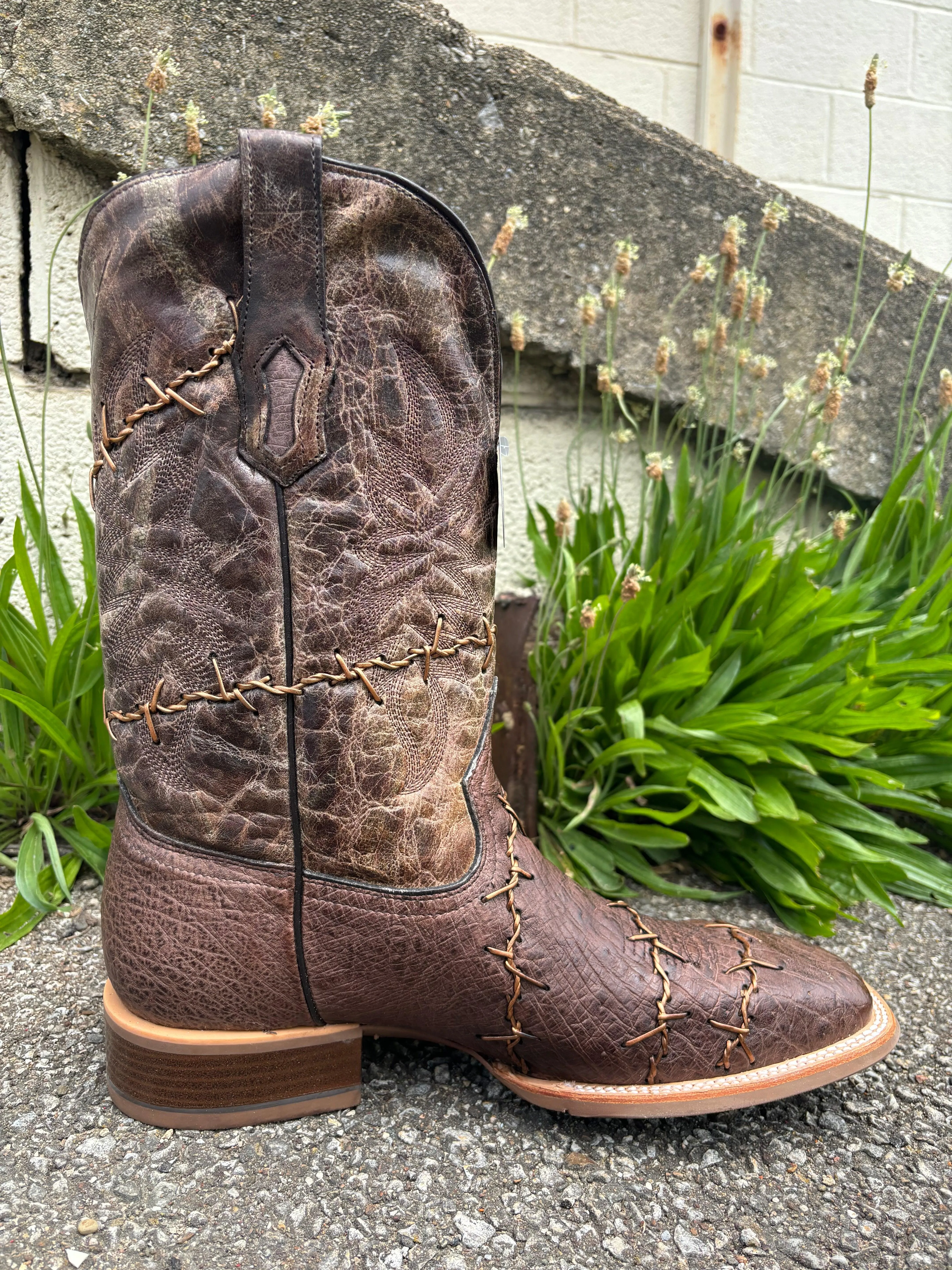 Corral Men's Brown Ostrich Barbed Wire Accent Square Toe Cowboy Boots A4556 Sturdy Construction High-End Craftsmanship