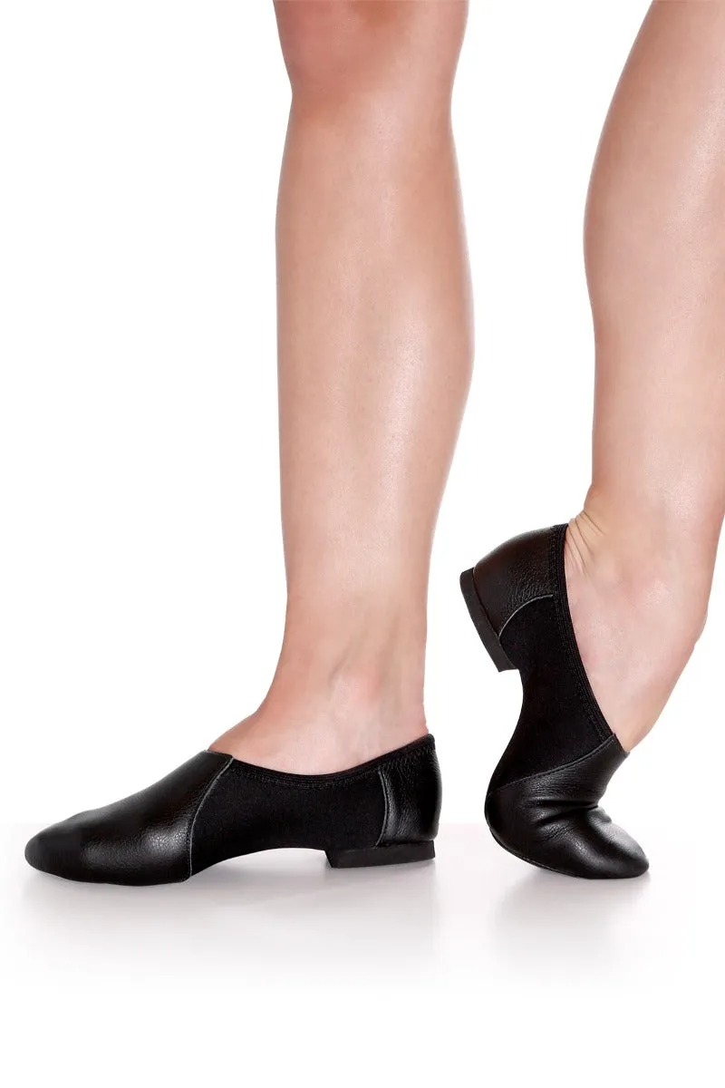 Bright Neon Jesse --  Leather Split Sole Jazz Shoe Slip-on -- Black