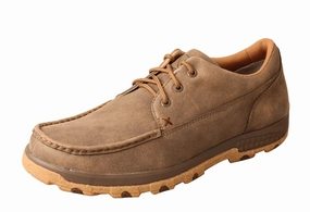 Twisted X Men's Brown Bomber Leather Lace Up Shoe Driving Moc Casual Shoe MXC0016 Strong Grip Gloss Mood