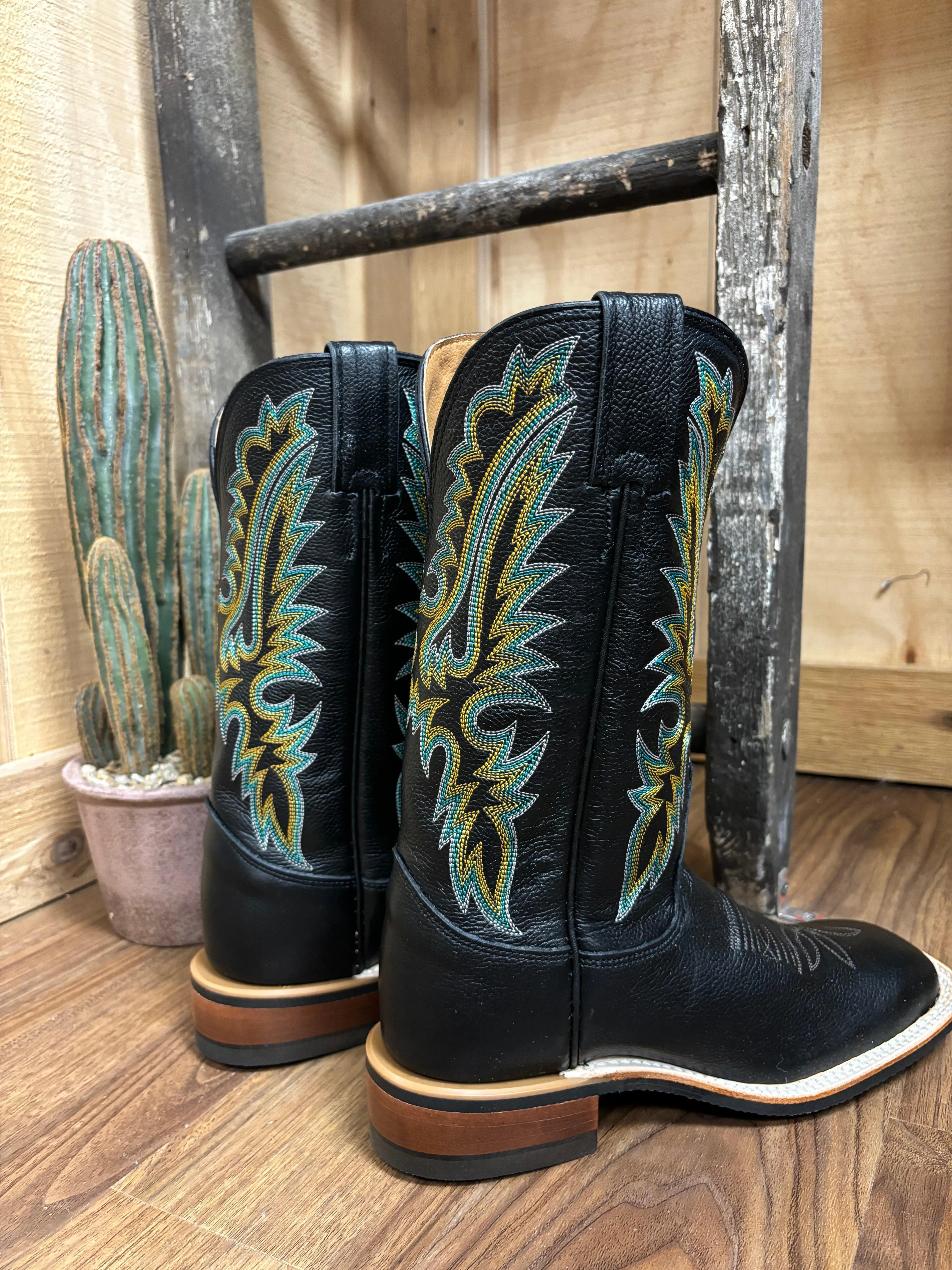 Justin Women's Shay Jet Black Premium Leather Square Toe Boots BR541 Comfortable Straps Chelsea Design