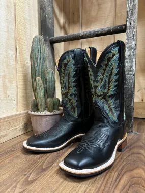 urban commuting Mid Top Justin Women's Shay Jet Black Premium Leather Square Toe Boots BR541