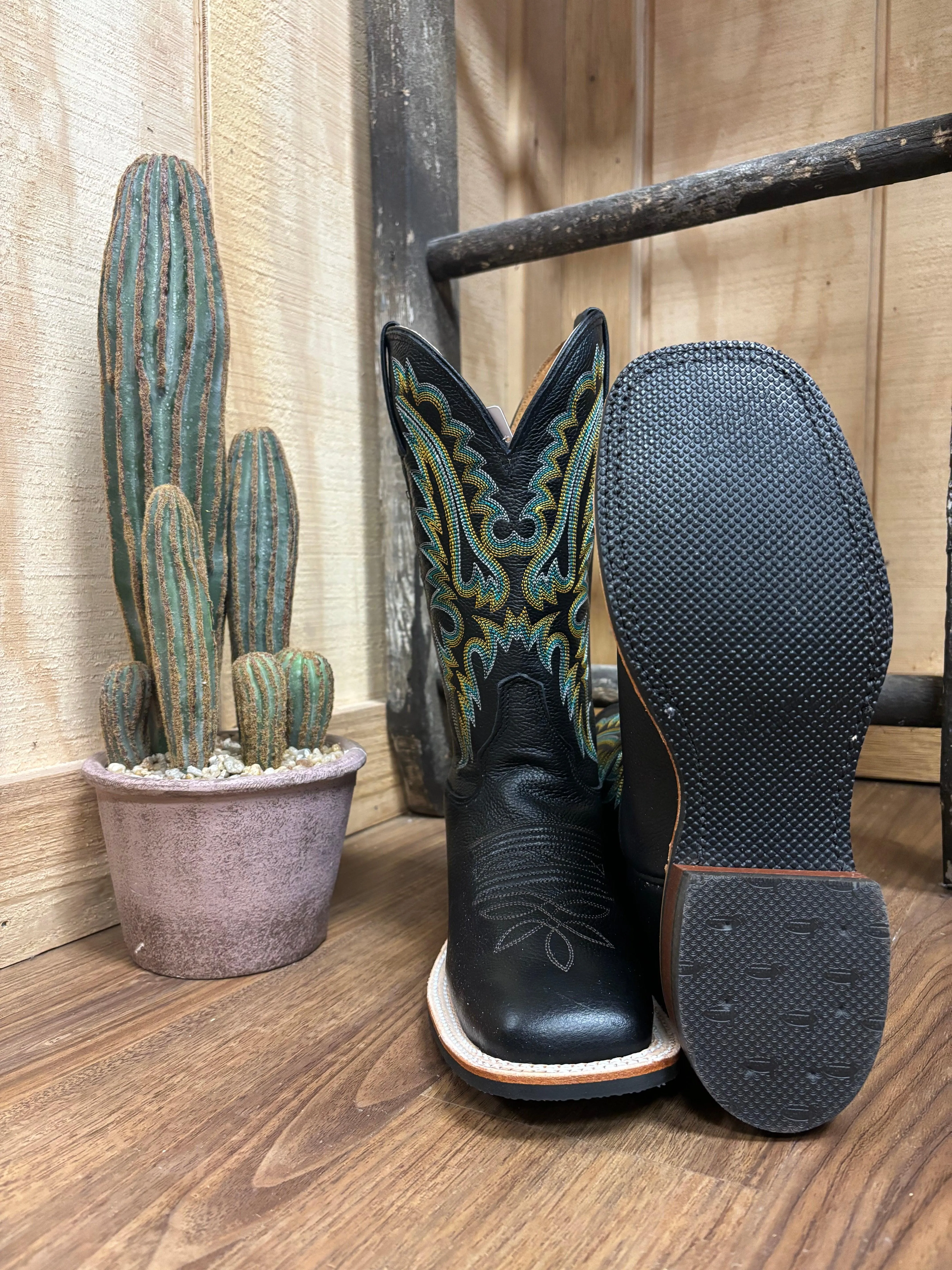 Smart Style Ultimate Durability Justin Women's Shay Jet Black Premium Leather Square Toe Boots BR541