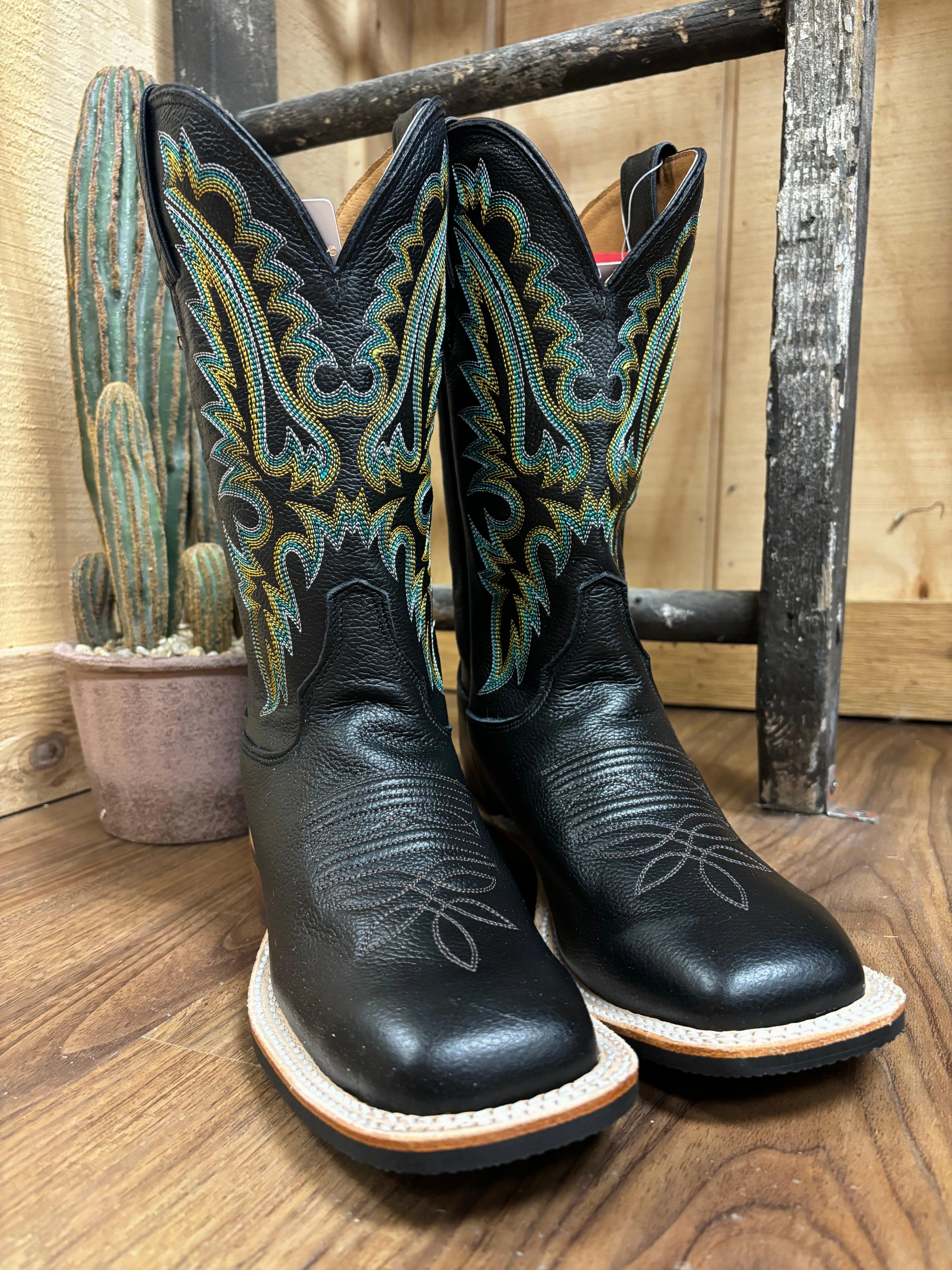 Justin Women's Shay Jet Black Premium Leather Square Toe Boots BR541 Fashion Guy