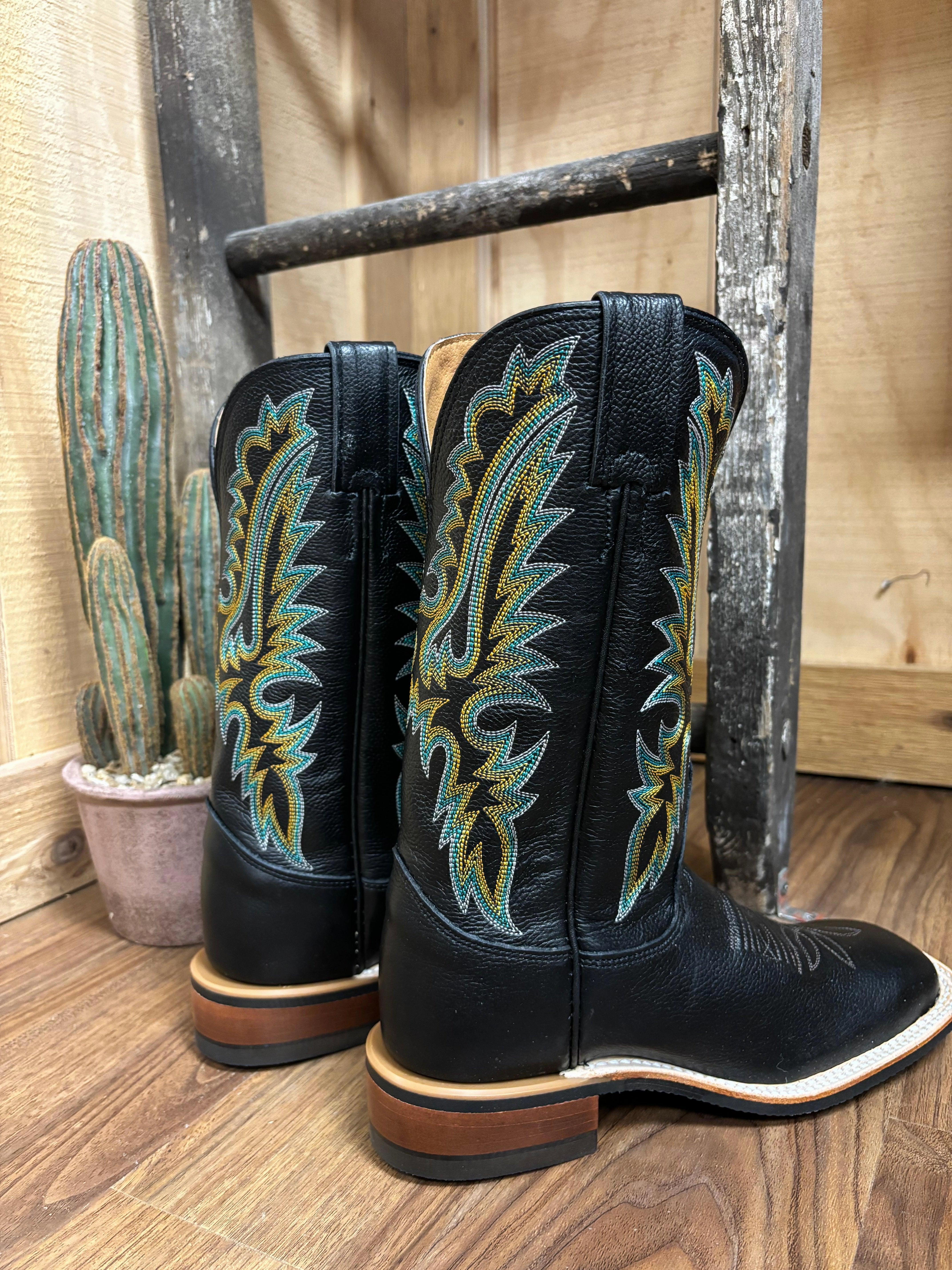 Justin Women's Shay Jet Black Premium Leather Square Toe Boots BR541 Comfortable Straps Chelsea Design