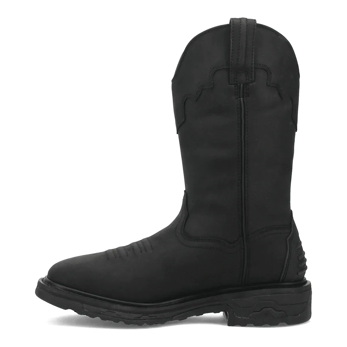 Storm Proof Slip-On Style Dan Post Men's Black Leather Las Cruces Waterproof Square Toe Western Work Boots DP69690