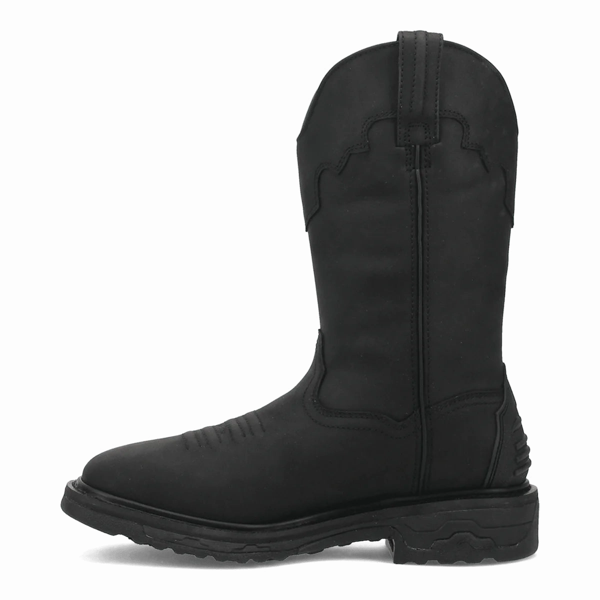 Storm Proof Slip-On Style Dan Post Men's Black Leather Las Cruces Waterproof Square Toe Western Work Boots DP69690