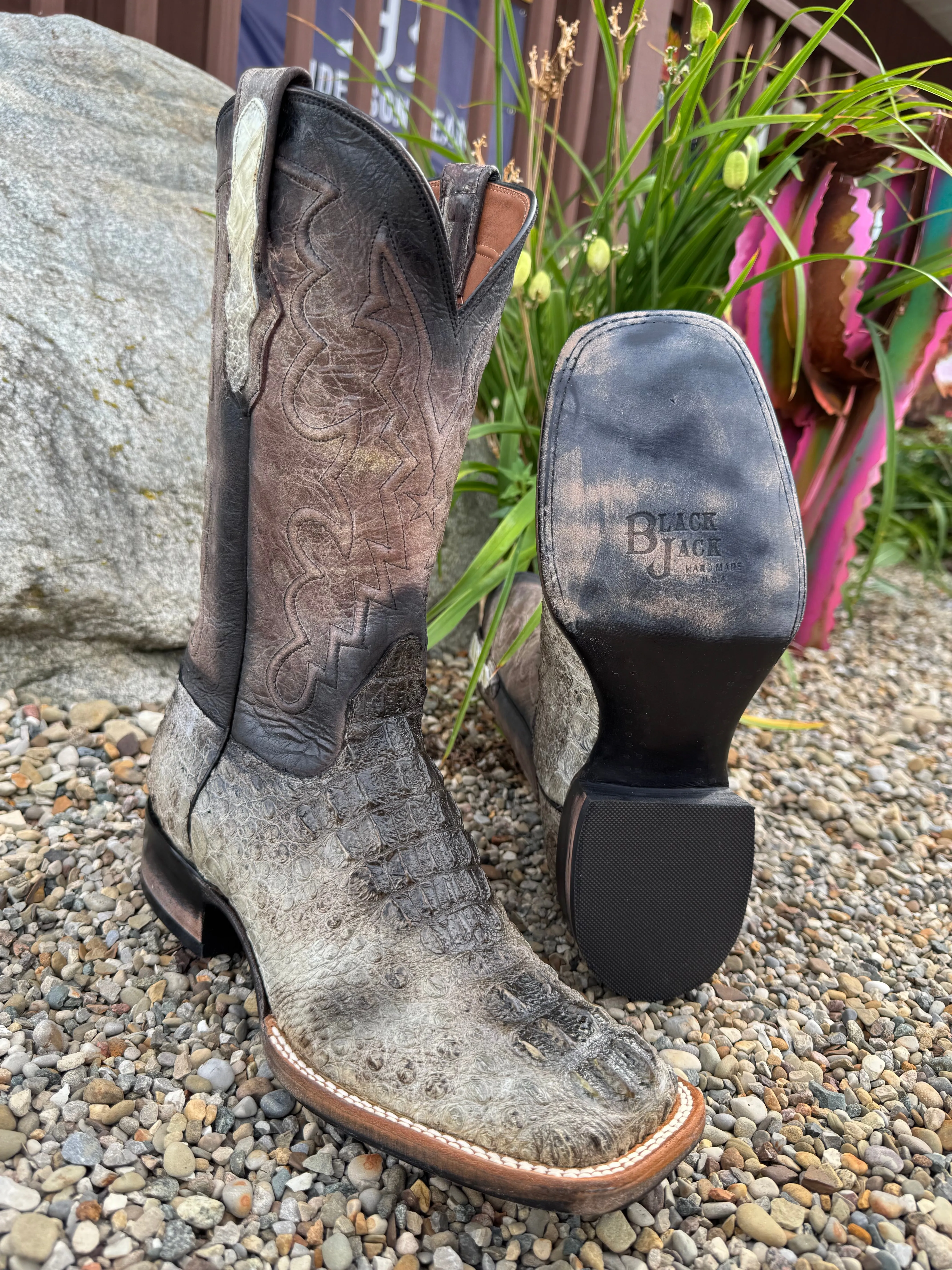 Black Jack Mens Natural Caiman Hornback Square Toe Western Cowboy Boots NT-7721-96 Fashion Choice Energy return