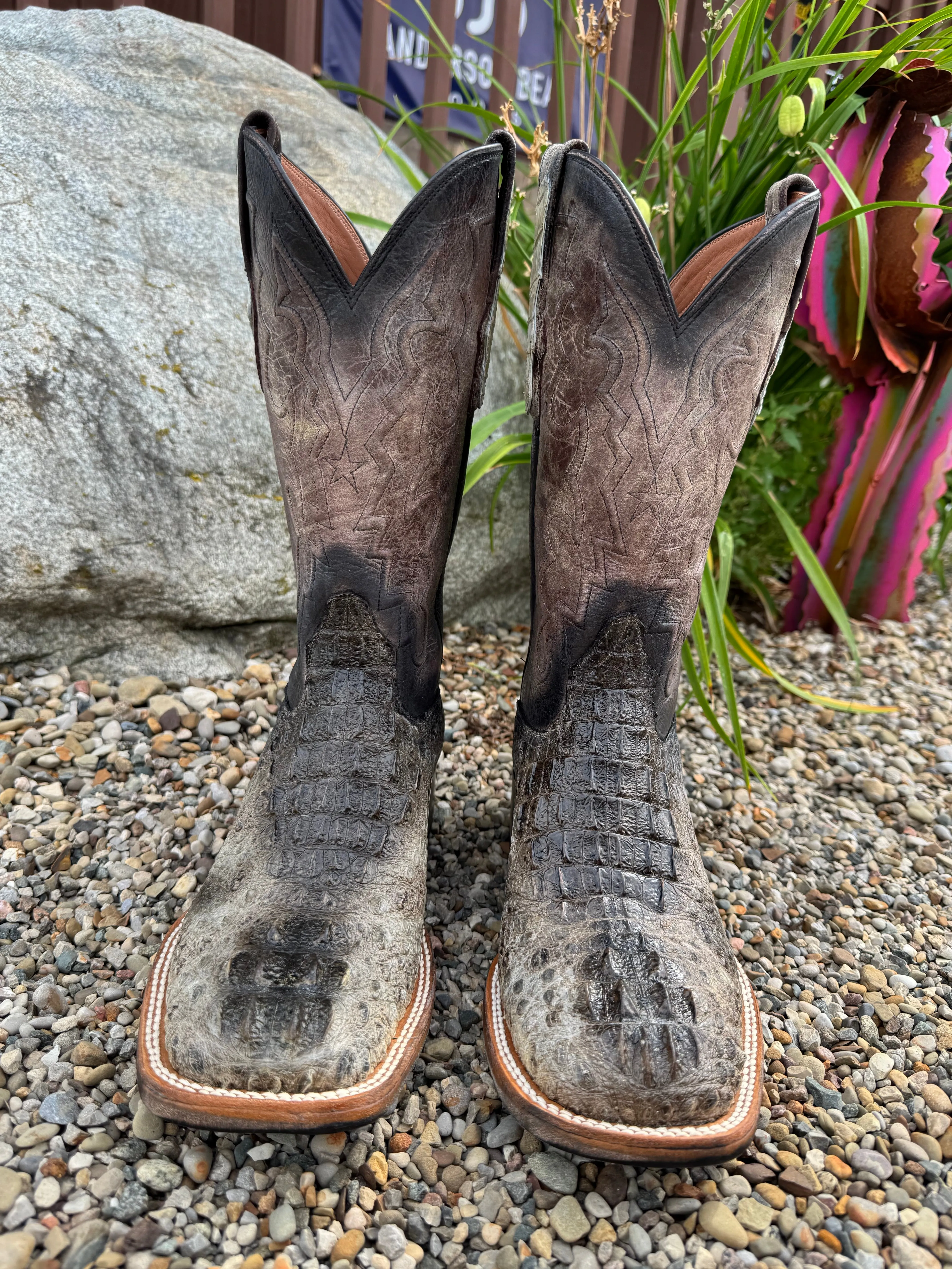 Snow Season Cushioned Base Black Jack Mens Natural Caiman Hornback Square Toe Western Cowboy Boots NT-7721-96