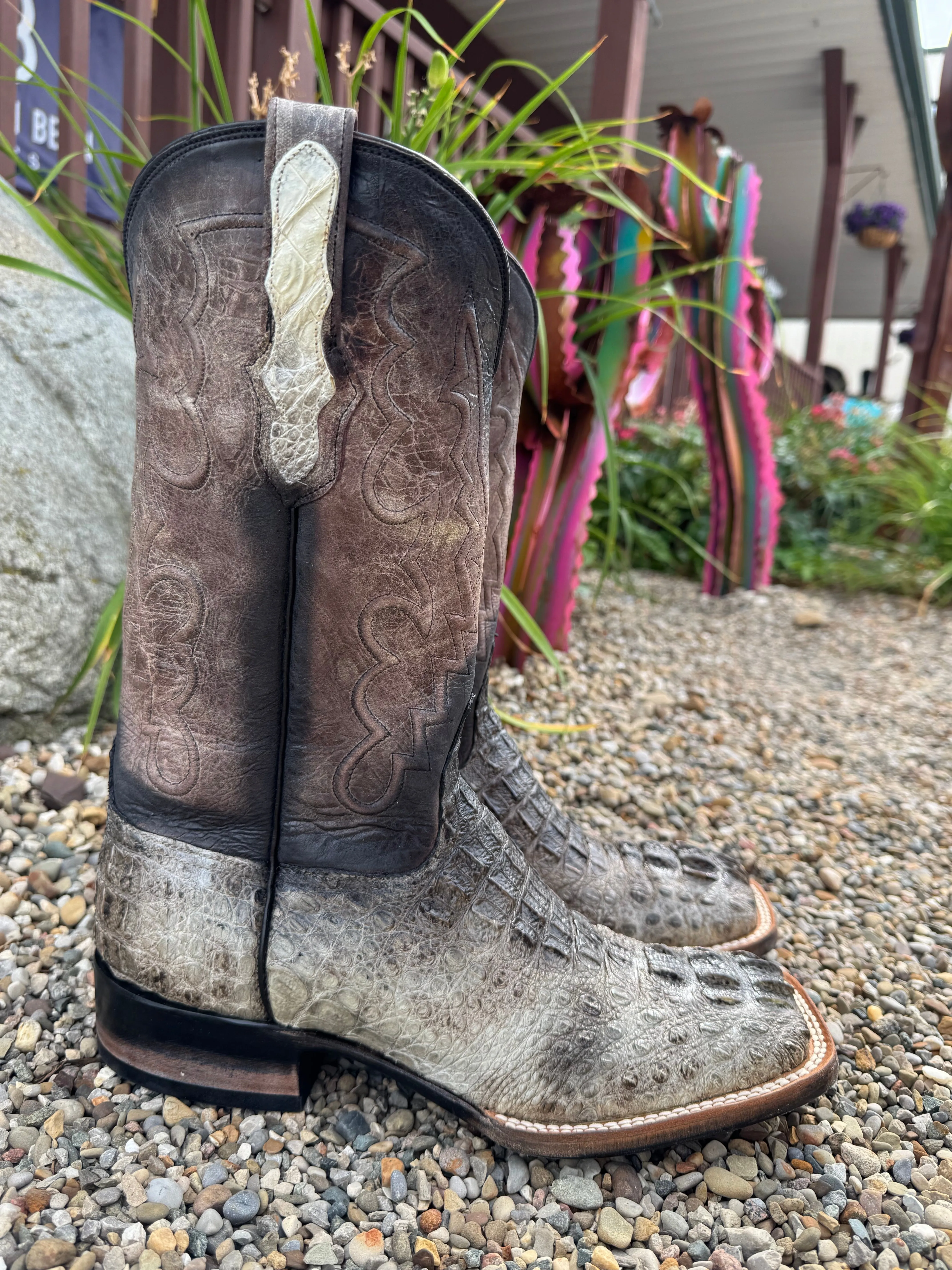 Secure And Comfortable Daytime Wear Black Jack Mens Natural Caiman Hornback Square Toe Western Cowboy Boots NT-7721-96