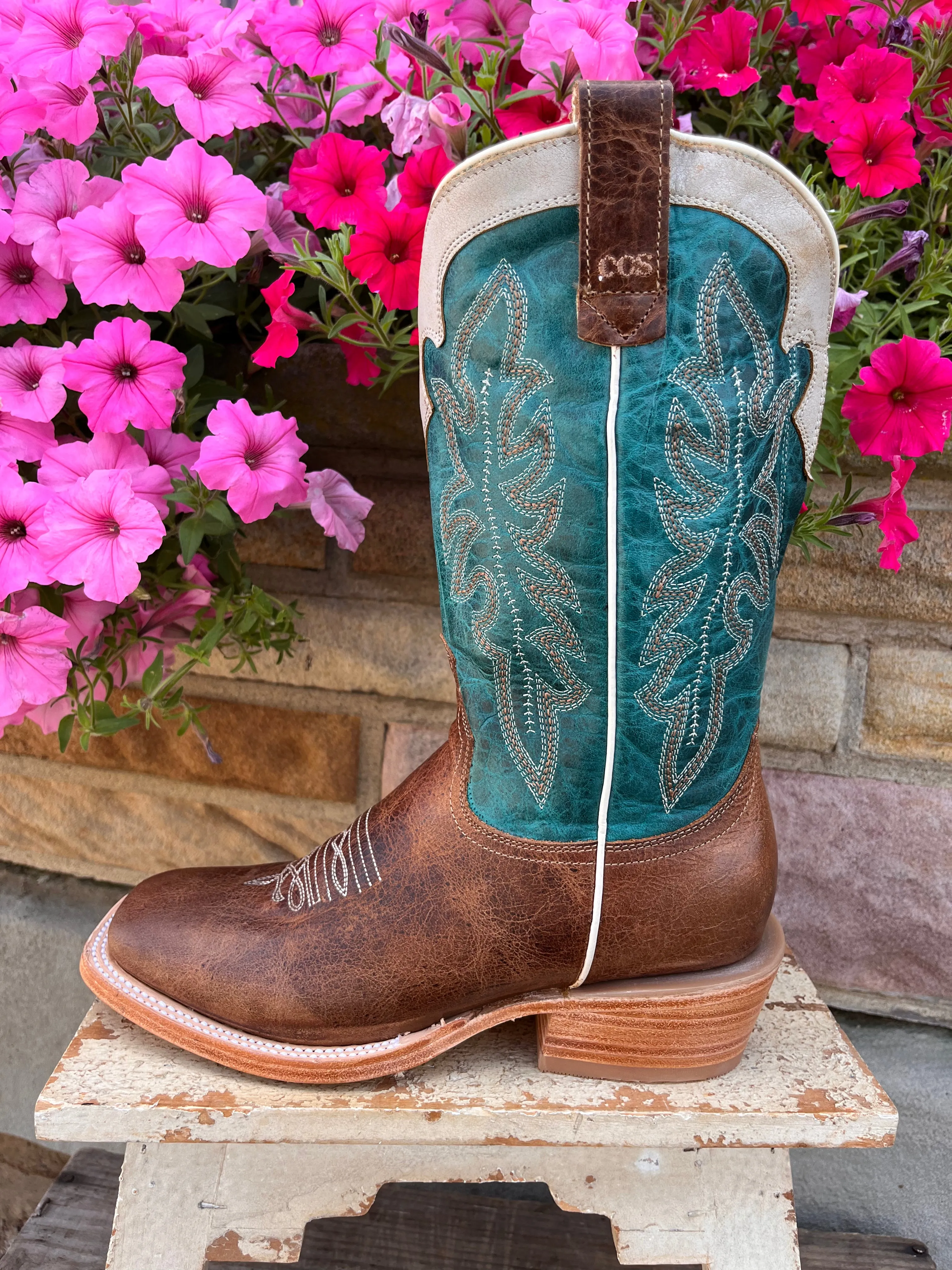 Roper Women's Brown Leather & Teal Top Concealed Carry Cowgirl Boots 8257-8592 Minimal Design