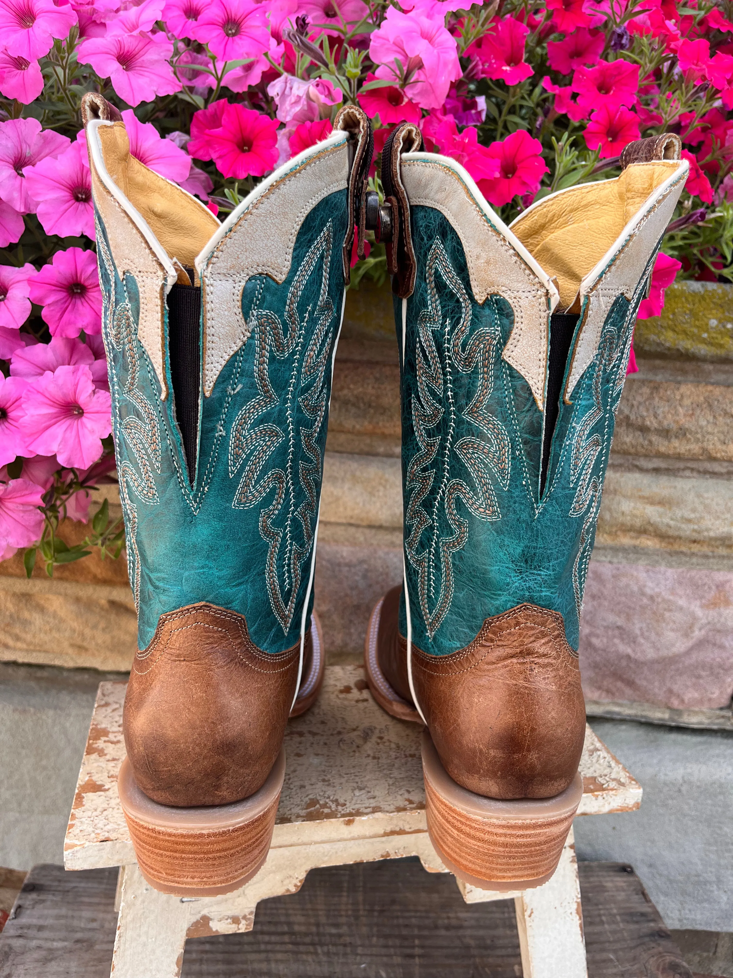 Comfort Fit Roper Women's Brown Leather & Teal Top Concealed Carry Cowgirl Boots 8257-8592