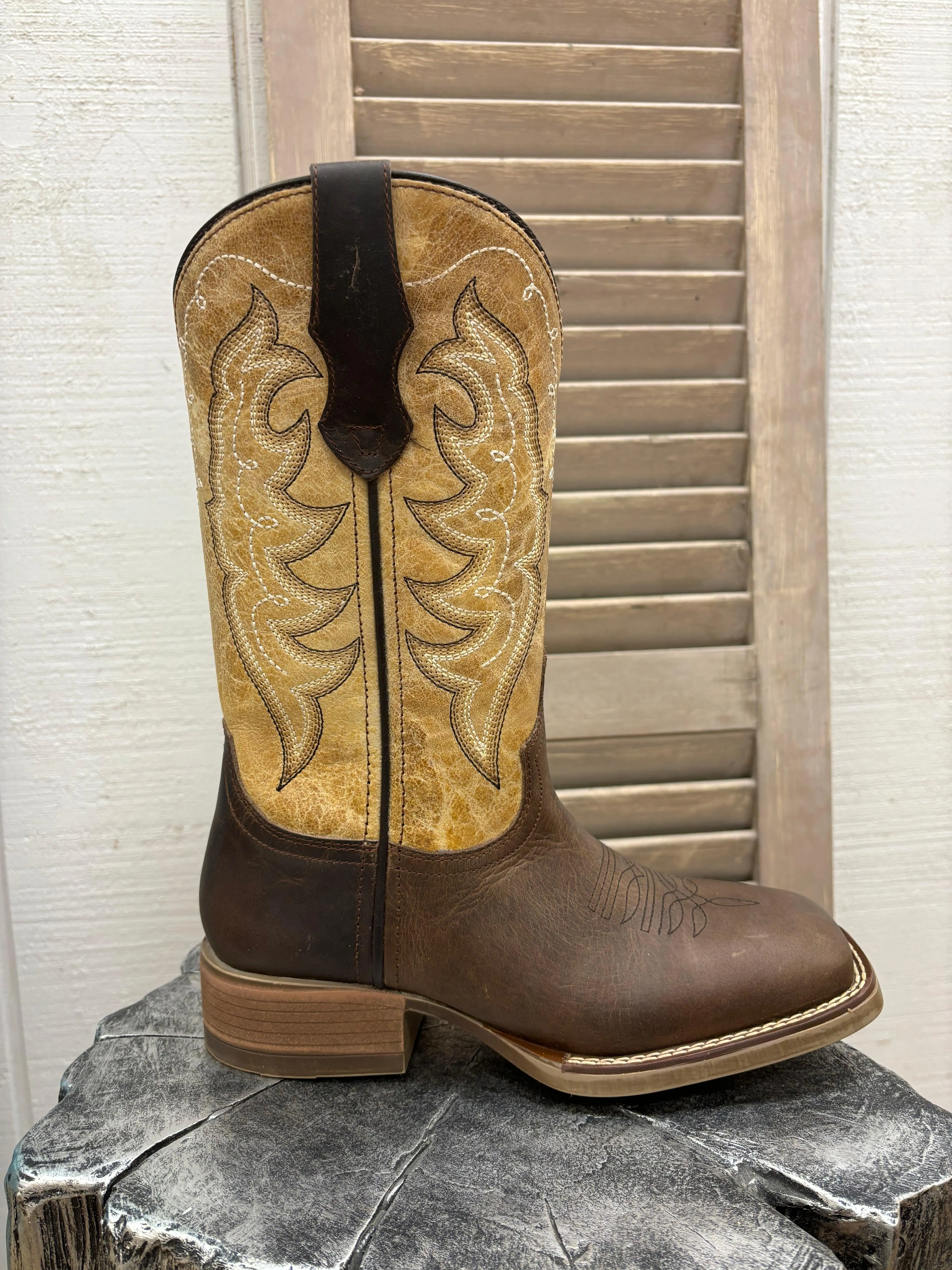 Laredo Women's Delaney Dark Brown & Bone Square Toe Cowgirl Boots 5946 High-Top Style Comfy All