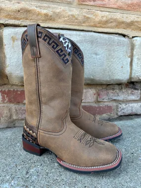 Wide toe box Laredo Women's Tan Brown Atzi Accent Embroidery Square Toe Cowgirl Boots 5683