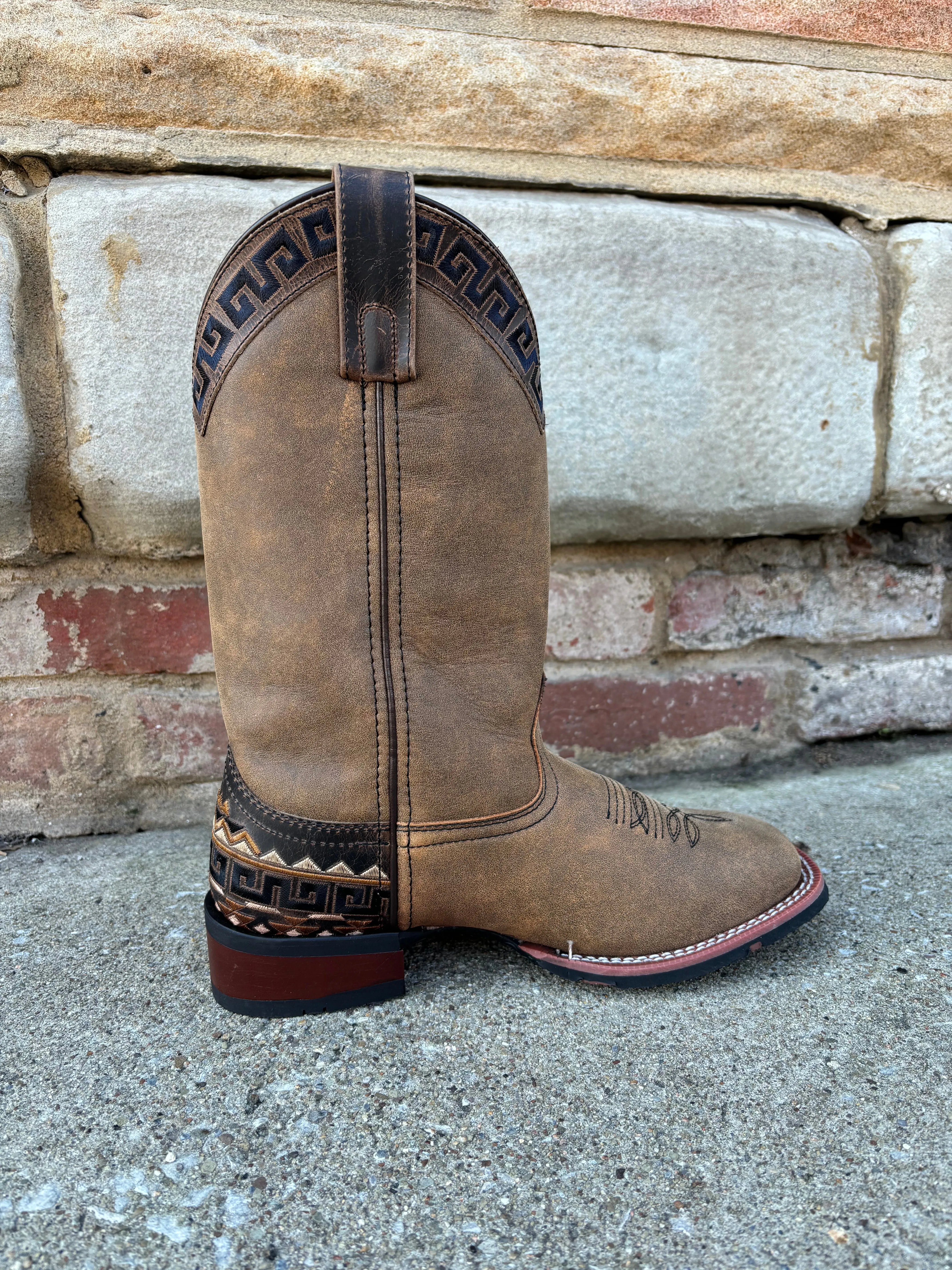 All Purpose Gold Shine Laredo Women's Tan Brown Atzi Accent Embroidery Square Toe Cowgirl Boots 5683