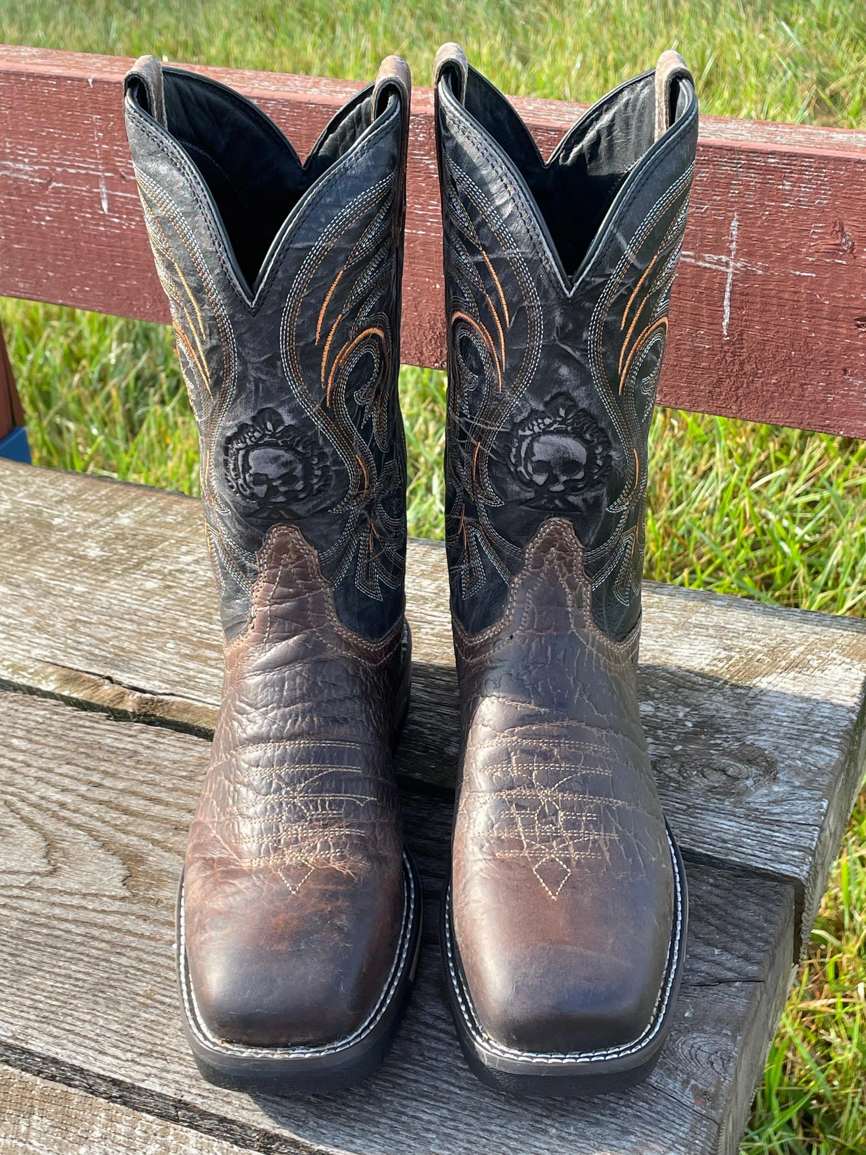 Polyester Comfortable Step Laredo Hawke Men's Brown Leather & Black Top Steel Toe Square Toe Work Boot 6920