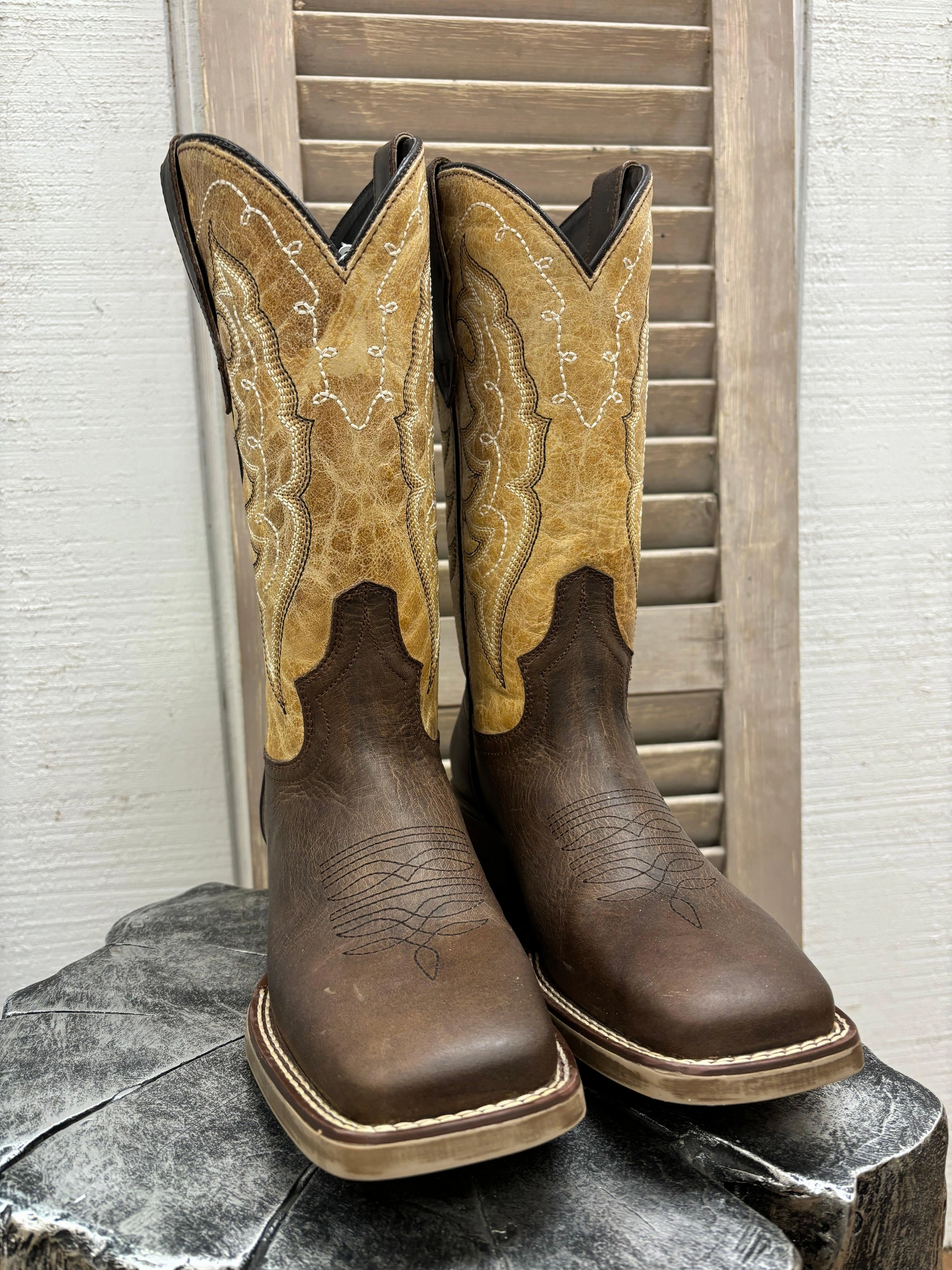 Laredo Women's Delaney Dark Brown & Bone Square Toe Cowgirl Boots 5946 Work Day