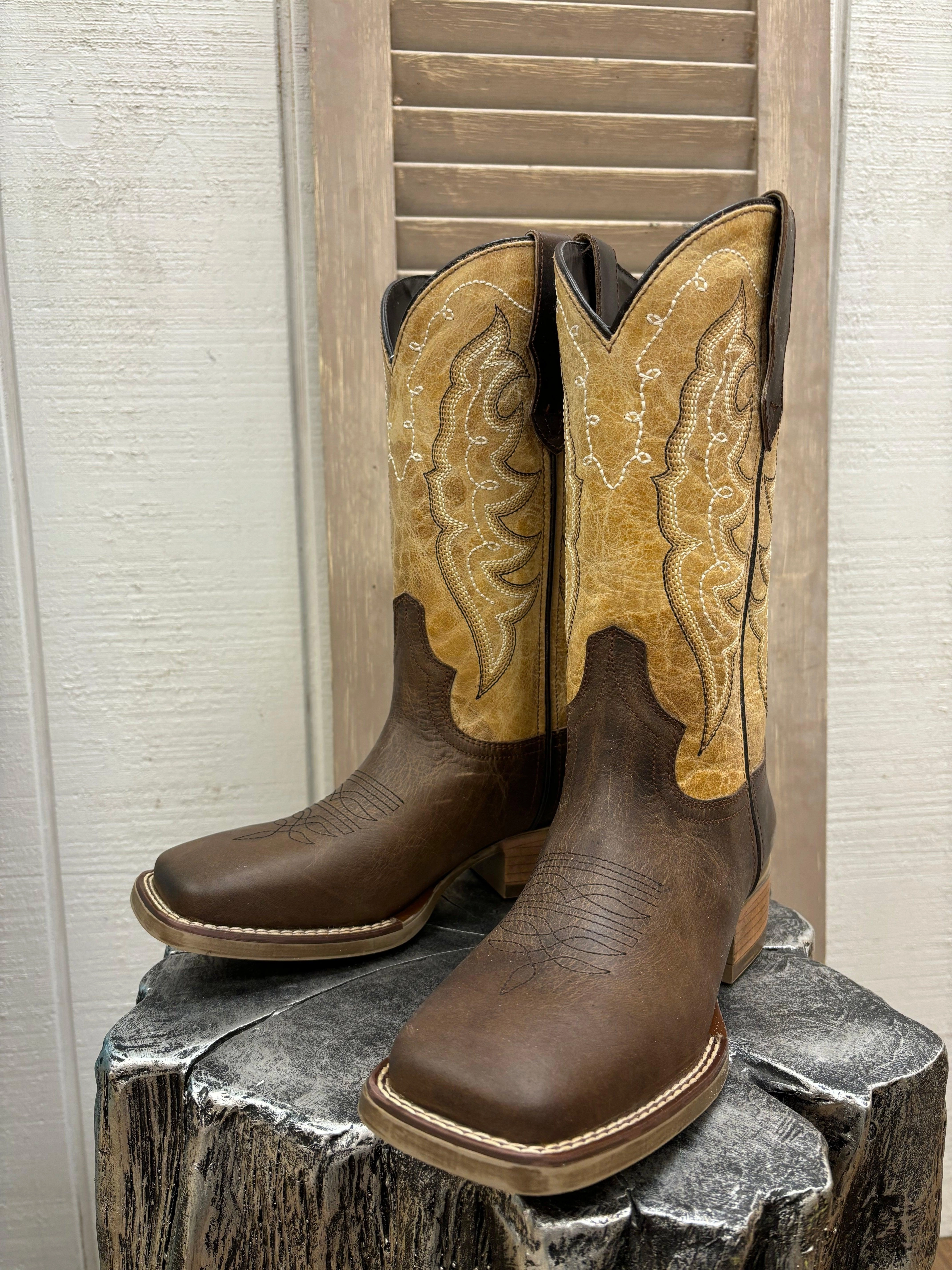 Flexible Movement Laredo Women's Delaney Dark Brown & Bone Square Toe Cowgirl Boots 5946