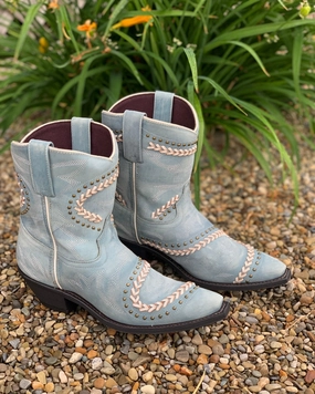 Laredo Women's Fancy Blue Snip Toe Shortie Cowgirl Boots 52401 Brave Path