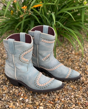 Laredo Women's Fancy Blue Snip Toe Shortie Cowgirl Boots 52401 Brave Path