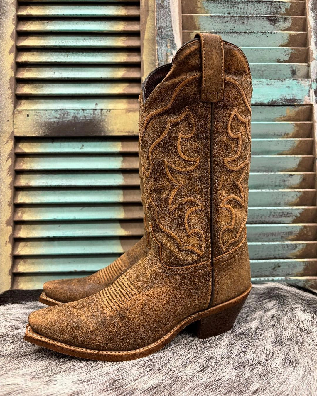 Protective Wear Trendy Footwear Laredo Women's Reva Honey Sanded Distressed Leather Snip Toe Cowgirl Boots 54267