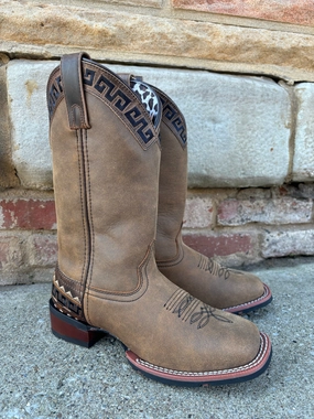 Wide toe box Laredo Women's Tan Brown Atzi Accent Embroidery Square Toe Cowgirl Boots 5683