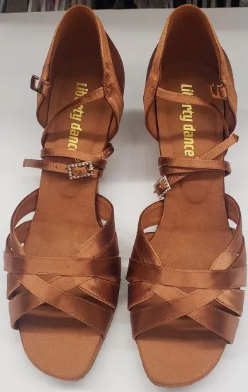 2" Aida -- Women's Latin Sandal -- Tan Satin Skin Fresh