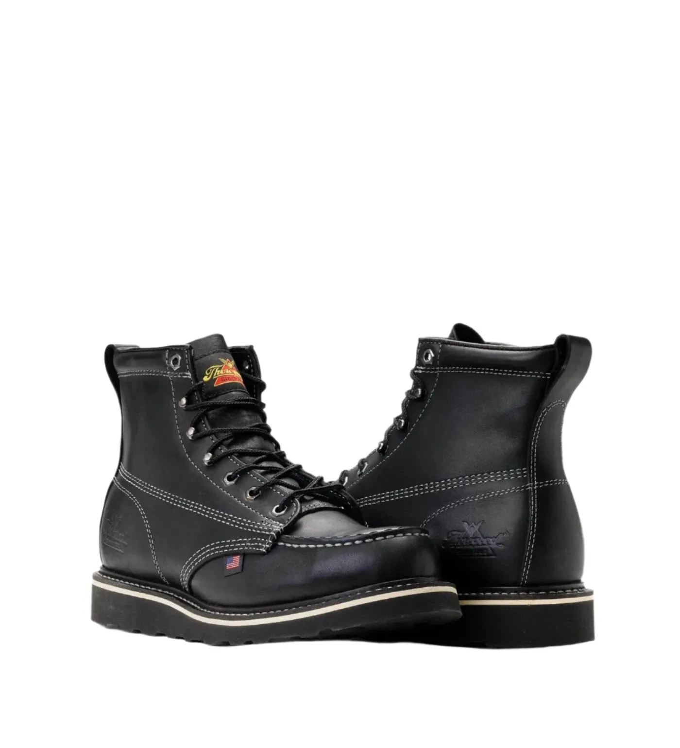 Rugged Terrain Training Thorogood American Heritage Midnight Series 6" Black Leather Moc Toe Lace Up Work Boots 814-6206