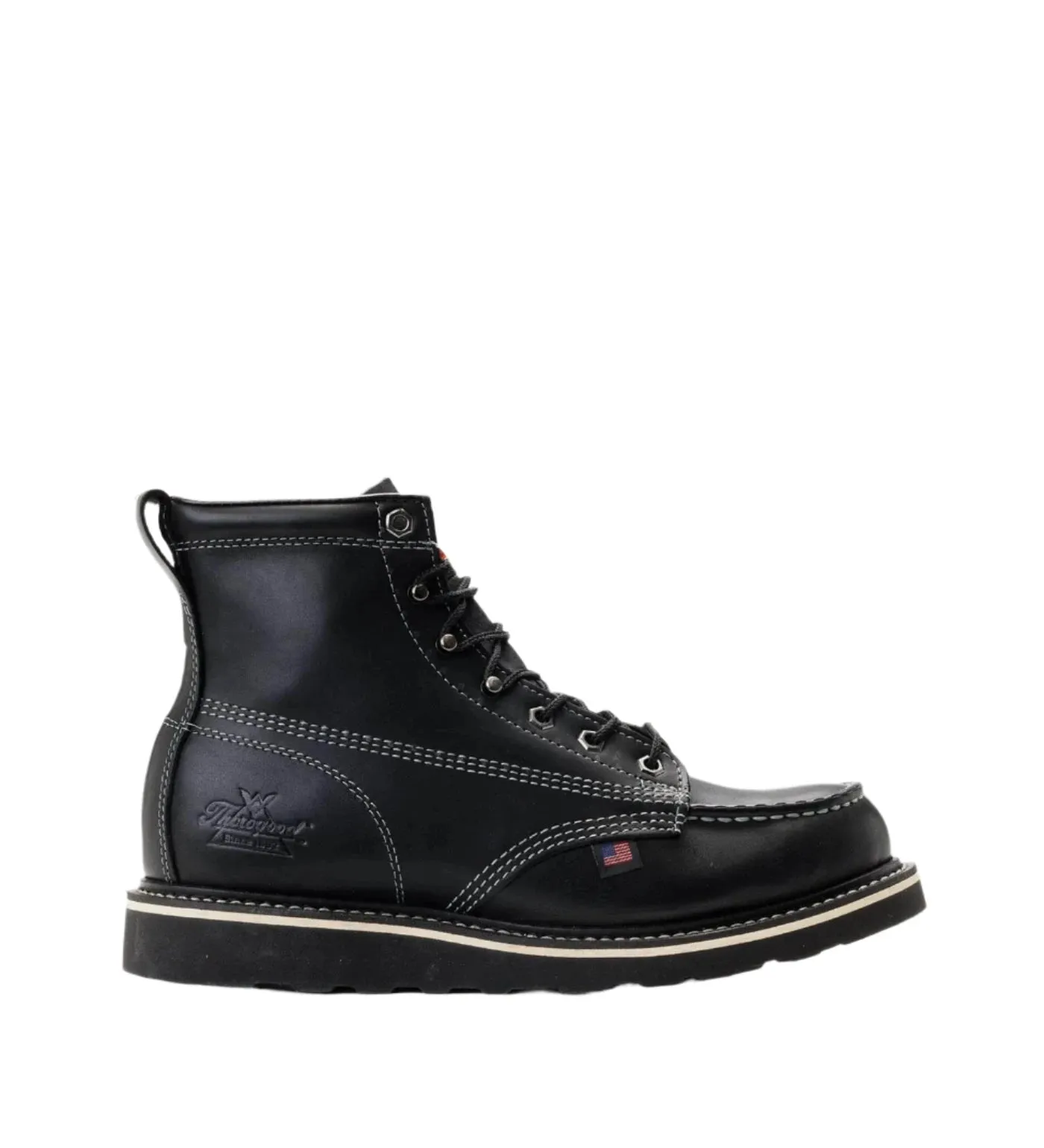 Thorogood American Heritage Midnight Series 6" Black Leather Moc Toe Lace Up Work Boots 814-6206 Good elasticity Trail Friendly