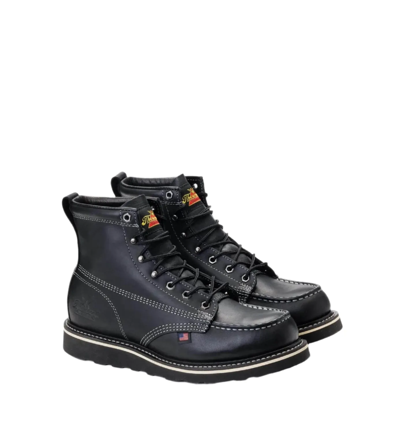 Thorogood American Heritage Midnight Series 6" Black Leather Moc Toe Lace Up Work Boots 814-6206 Sturdy Frame