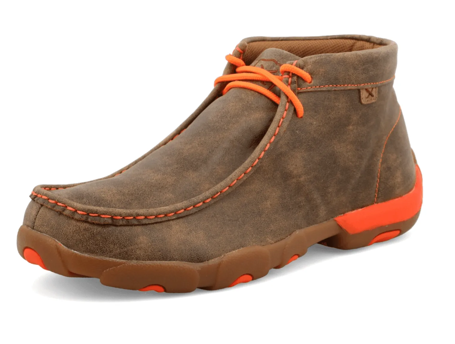 Outdoor Fun Moon Tone Twisted X Men's Chukka Bomber Leather & Neon Orange Driving Moc Shoes MDM0019