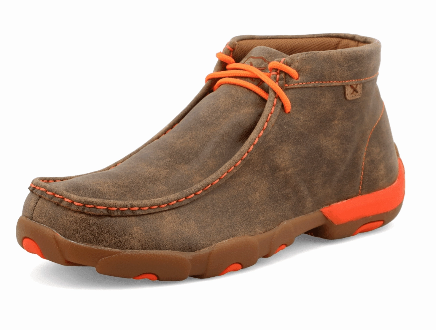 Twisted X Men's Chukka Bomber Leather & Neon Orange Driving Moc Shoes MDM0019 Breathable Layer