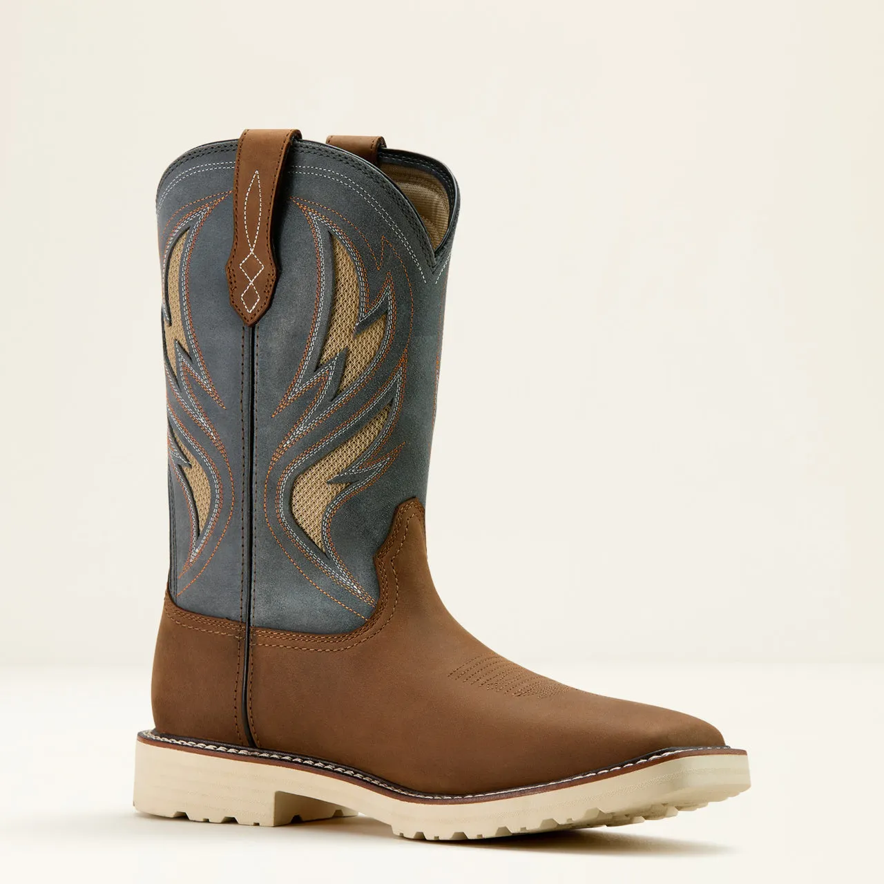 Trendy Vibe Ariat Men's Dark Alamo Brown & Blue Activator VentTEK Square Toe Western Work Boots 10061285