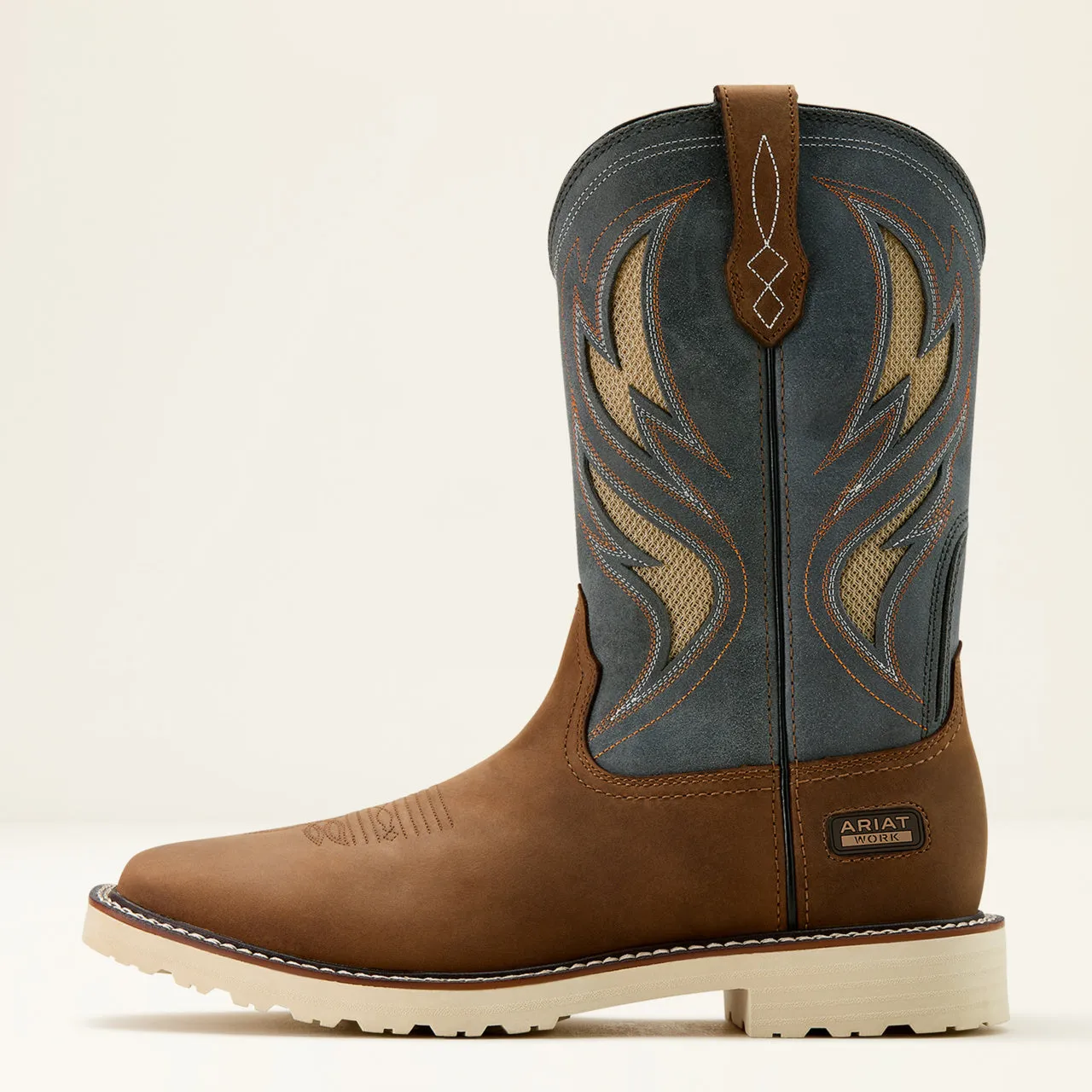 Neutral Tone Sleek Finish Ariat Men's Dark Alamo Brown & Blue Activator VentTEK Square Toe Western Work Boots 10061285