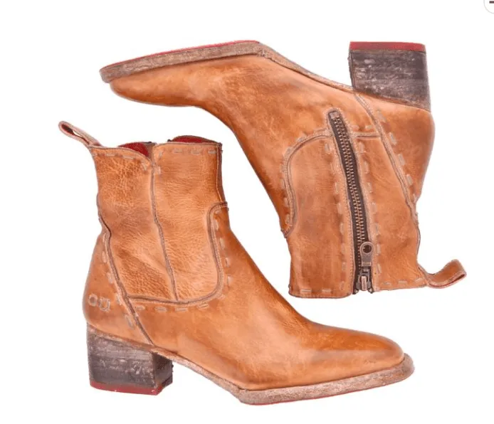 Camping Trip Supportive Bed Stu Women's Merryli Tan Rustic Leather Square Toe Ankle Boots F328024-TNRSTR