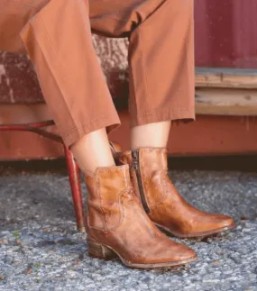 Side zipper Bed Stu Women's Merryli Tan Rustic Leather Square Toe Ankle Boots F328024-TNRSTR