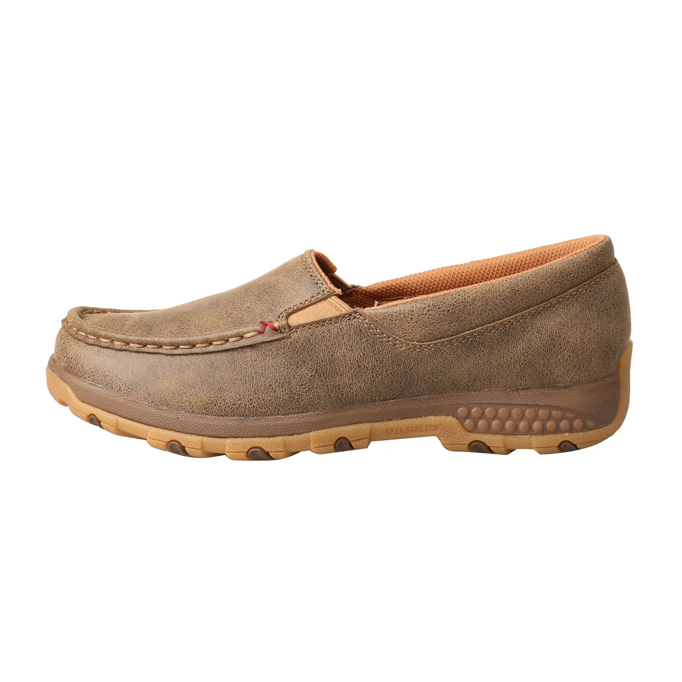 Soft Edge Minimal Vibe Twisted X Women's Bomber Brown Leather Slip On CellStretch Driving Moc Shoe WXC0004
