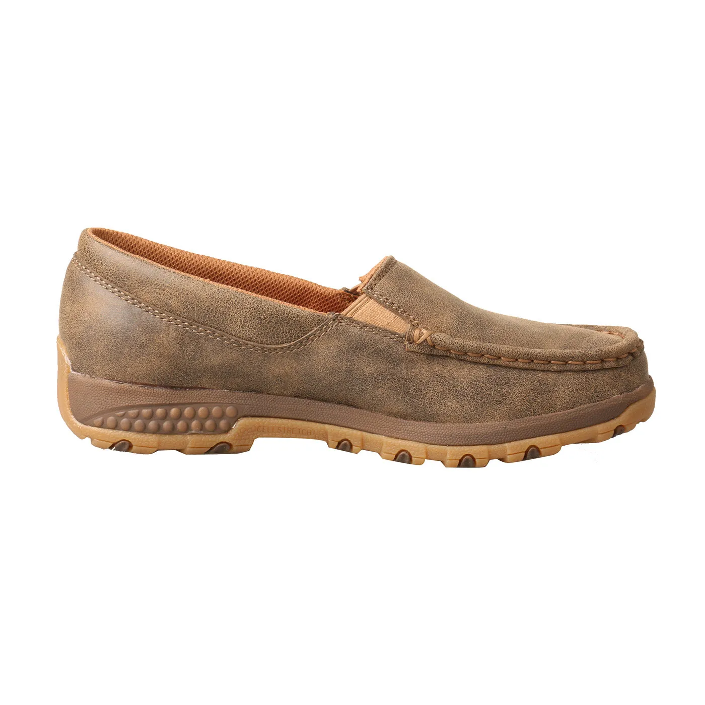 Quick Motion Twisted X Women's Bomber Brown Leather Slip On CellStretch Driving Moc Shoe WXC0004