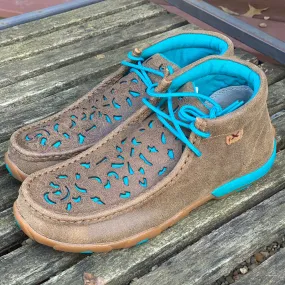Twisted X Women's Bomber Leather with Turquoise Inlay Chukka Driving Mocs WDM0126 Durable Build Tunnel Step