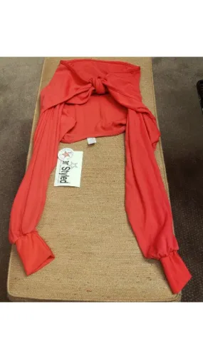 Shockproof Silver Shine Lucia -- Women's Midriff Tie Top -- Red